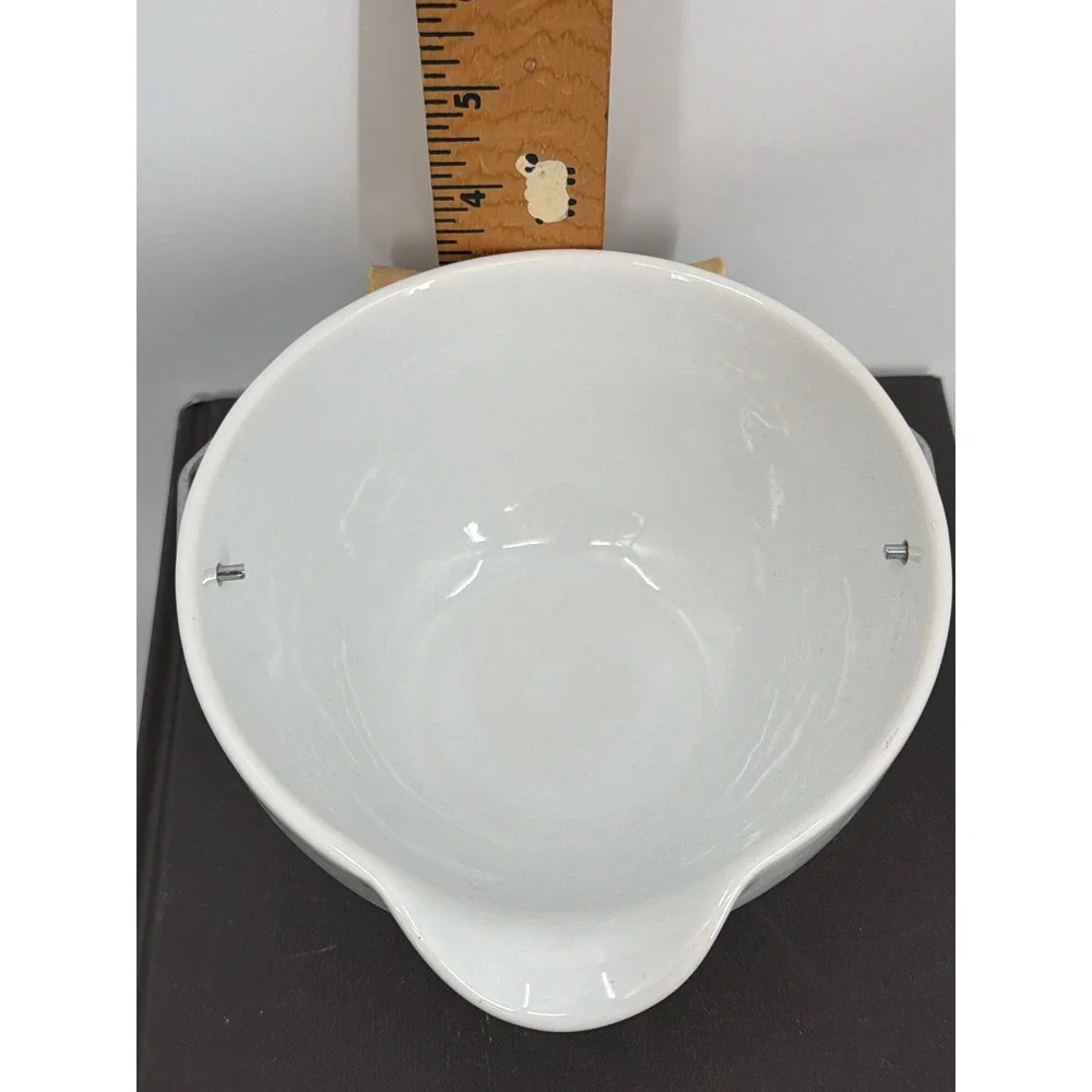 White Ceramic Nesting Batter Bowl Set 3pc Fluted Farmhouse Wood Handle Spout